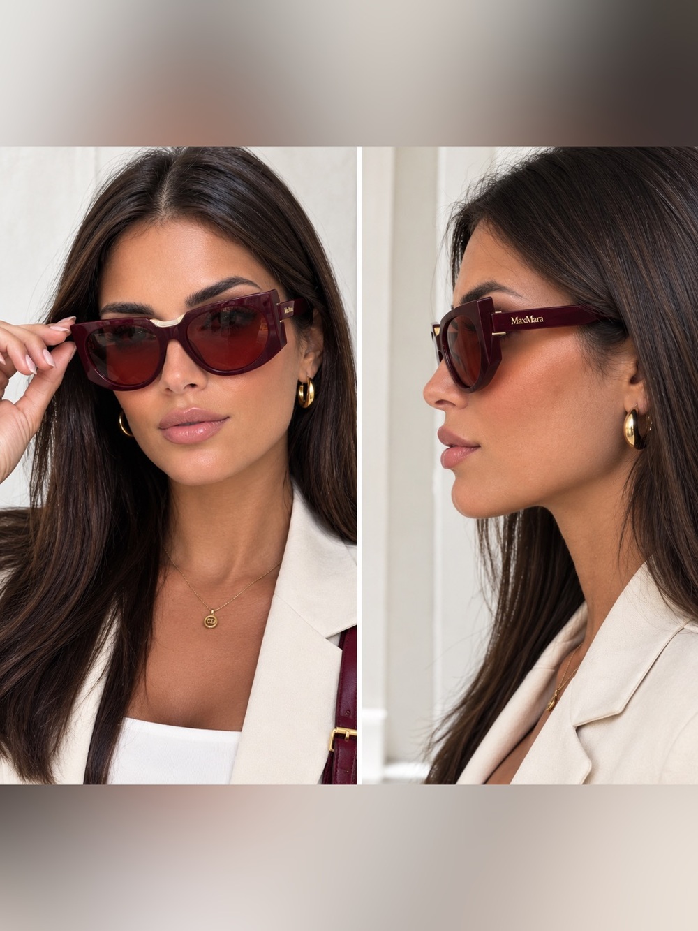 MaxMara Burgundy Shield Sunglasses with Gold Accent - Picture 3 of 10